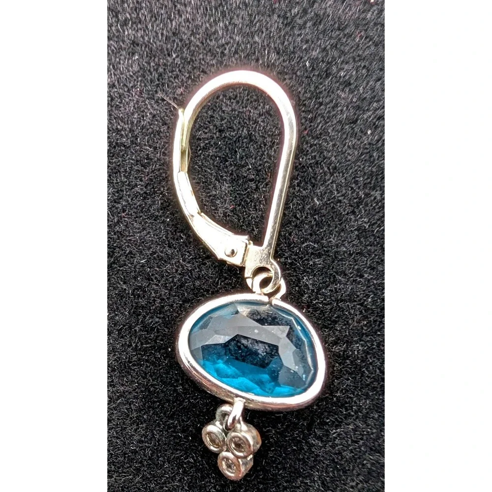 Sterling Silver 925 Blue Topaz Leverback Drop Earrings Infinity Mark 1 Inch